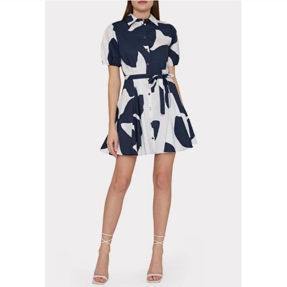 Milly Grand Foliage Godet Poplin Mini Shirtdress